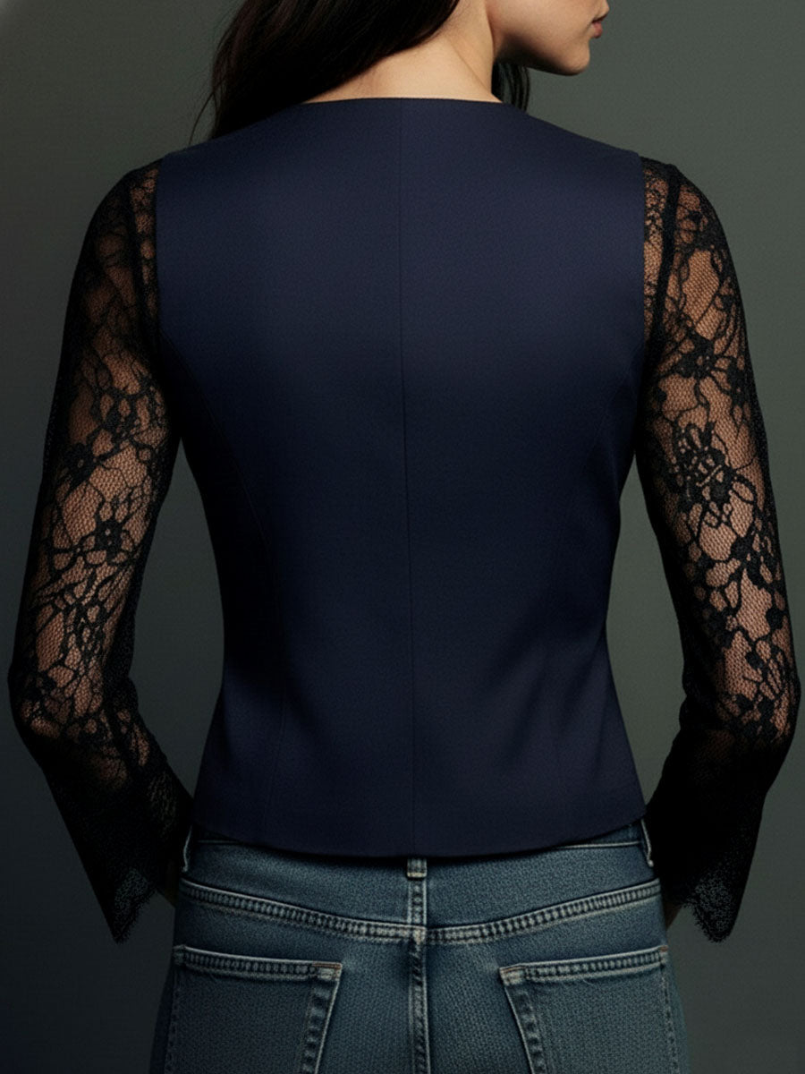 Ensemble blouse à manches en dentelle et gilet