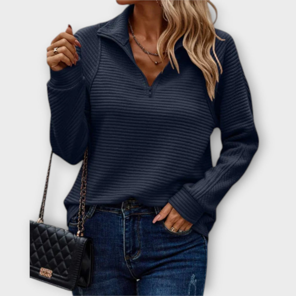 Pull zippé en laine mélangée