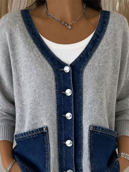 Ilyra – cardigan en tricot patchwork en denim