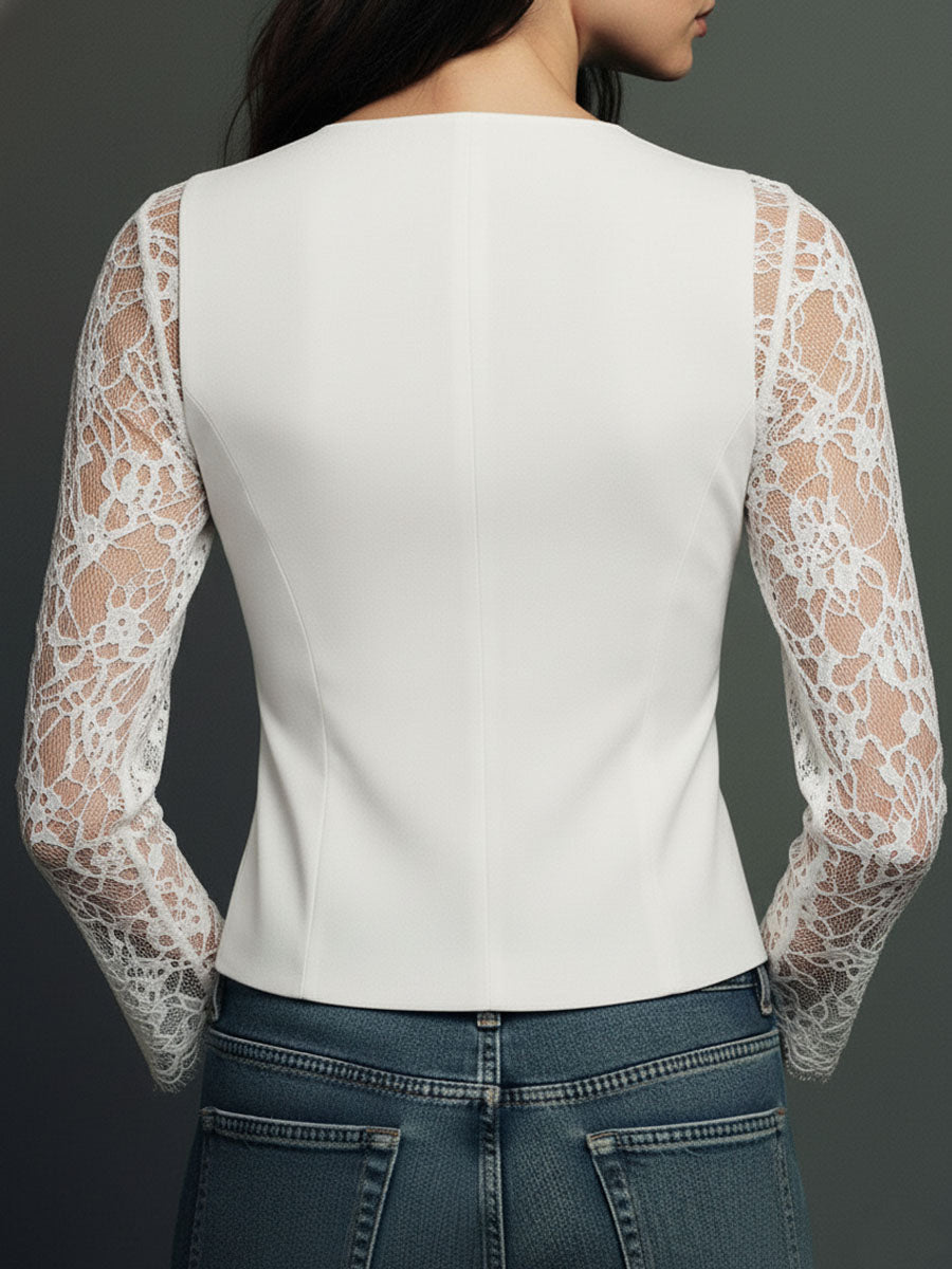 Ensemble blouse à manches en dentelle et gilet