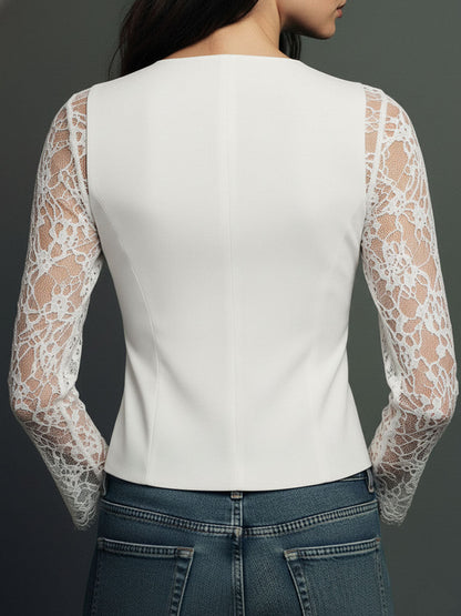 Ensemble blouse à manches en dentelle et gilet