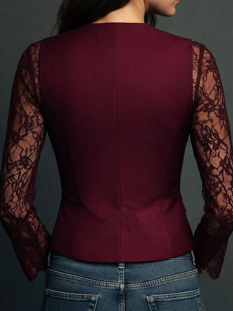 Ensemble blouse à manches en dentelle et gilet