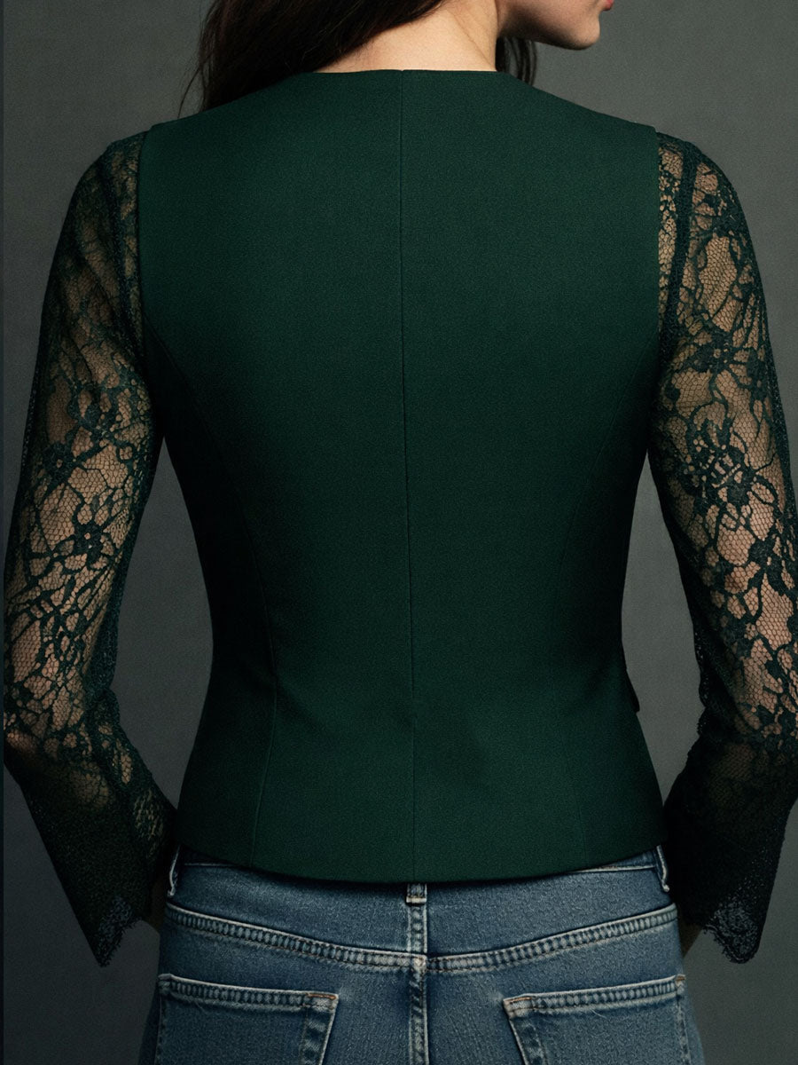 Ensemble blouse à manches en dentelle et gilet