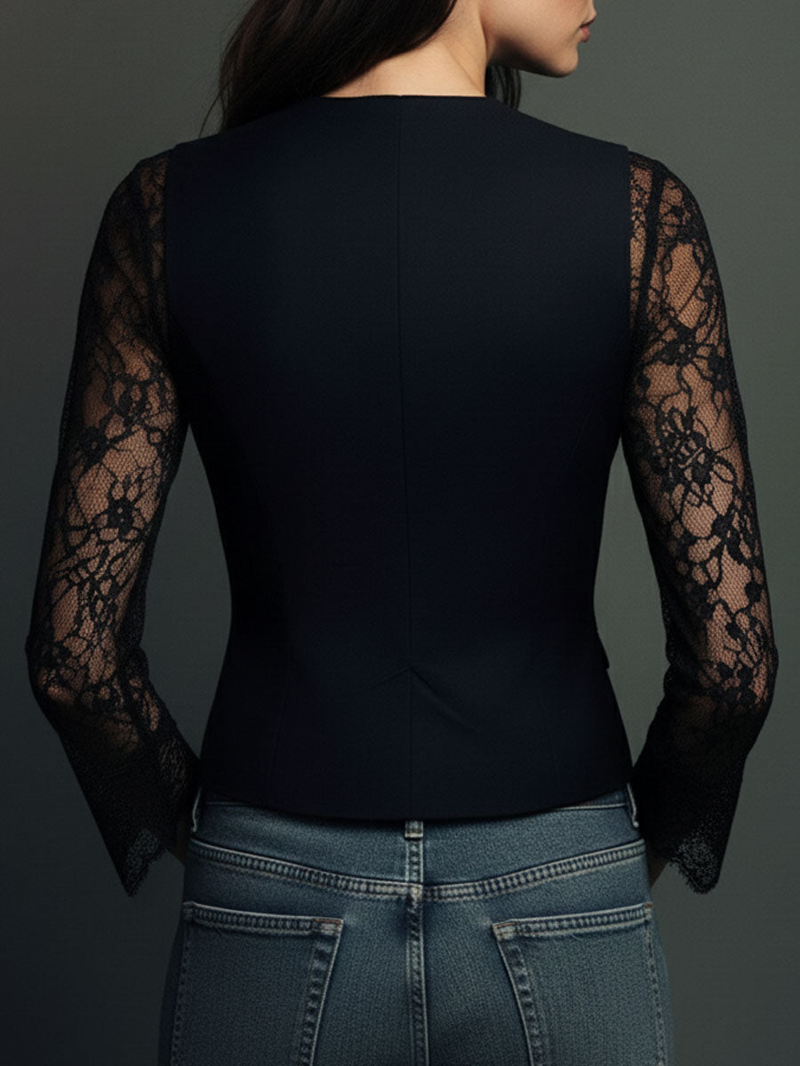 Ensemble blouse à manches en dentelle et gilet