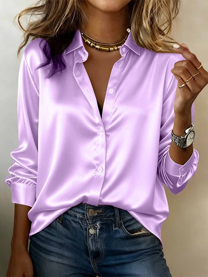 Chemise en satin à col rabattu