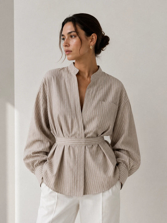 Ivessa – Chemise en mélange de coton à col asymétrique